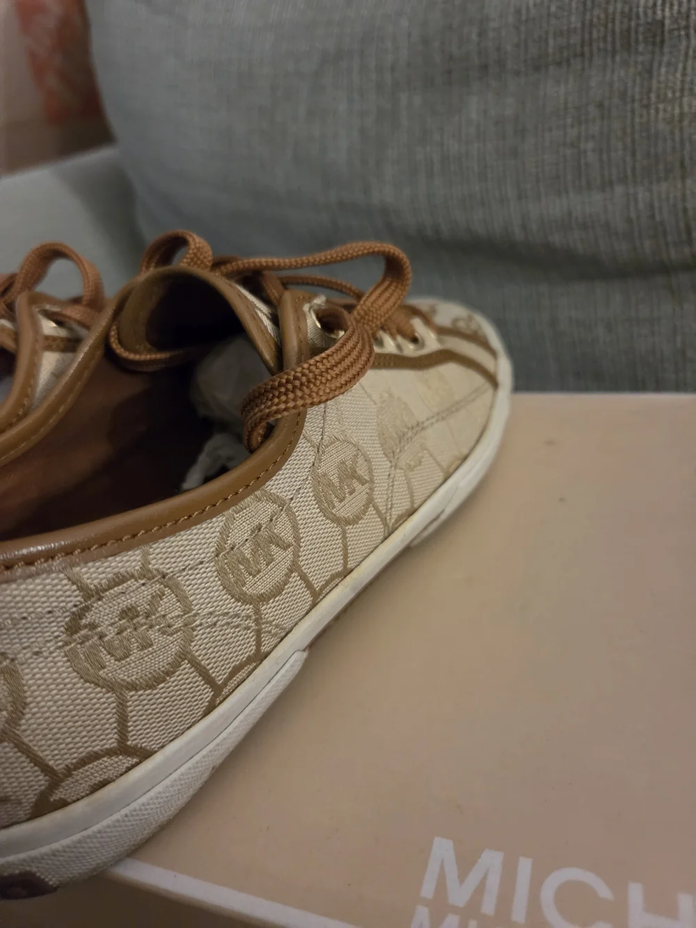 Michael Kors Women's Beige Logo Lace-Up Sneakers